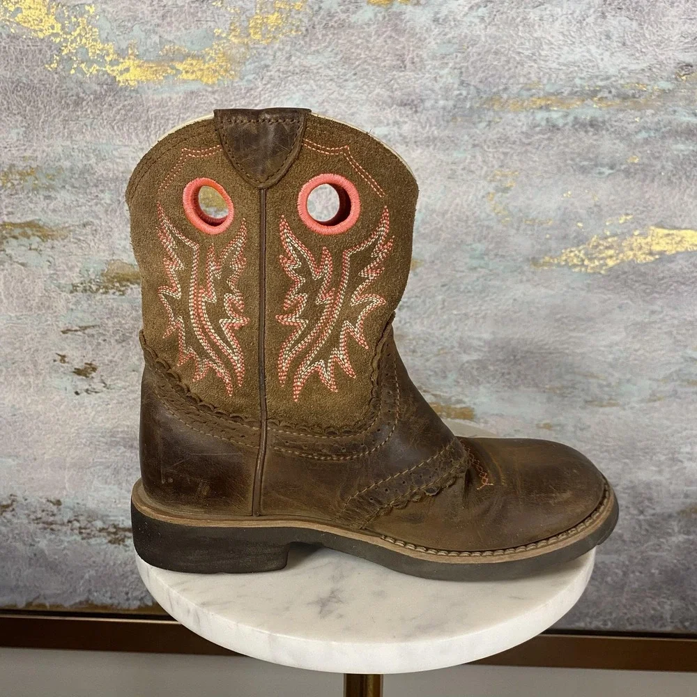 Ariat Boots Fatbaby Girls Size 2 Brown Leather Western Cowboy Pull On